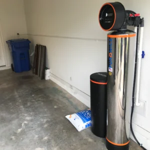 Lakewood Ranch water softener installed by Hydrology Inc in garage