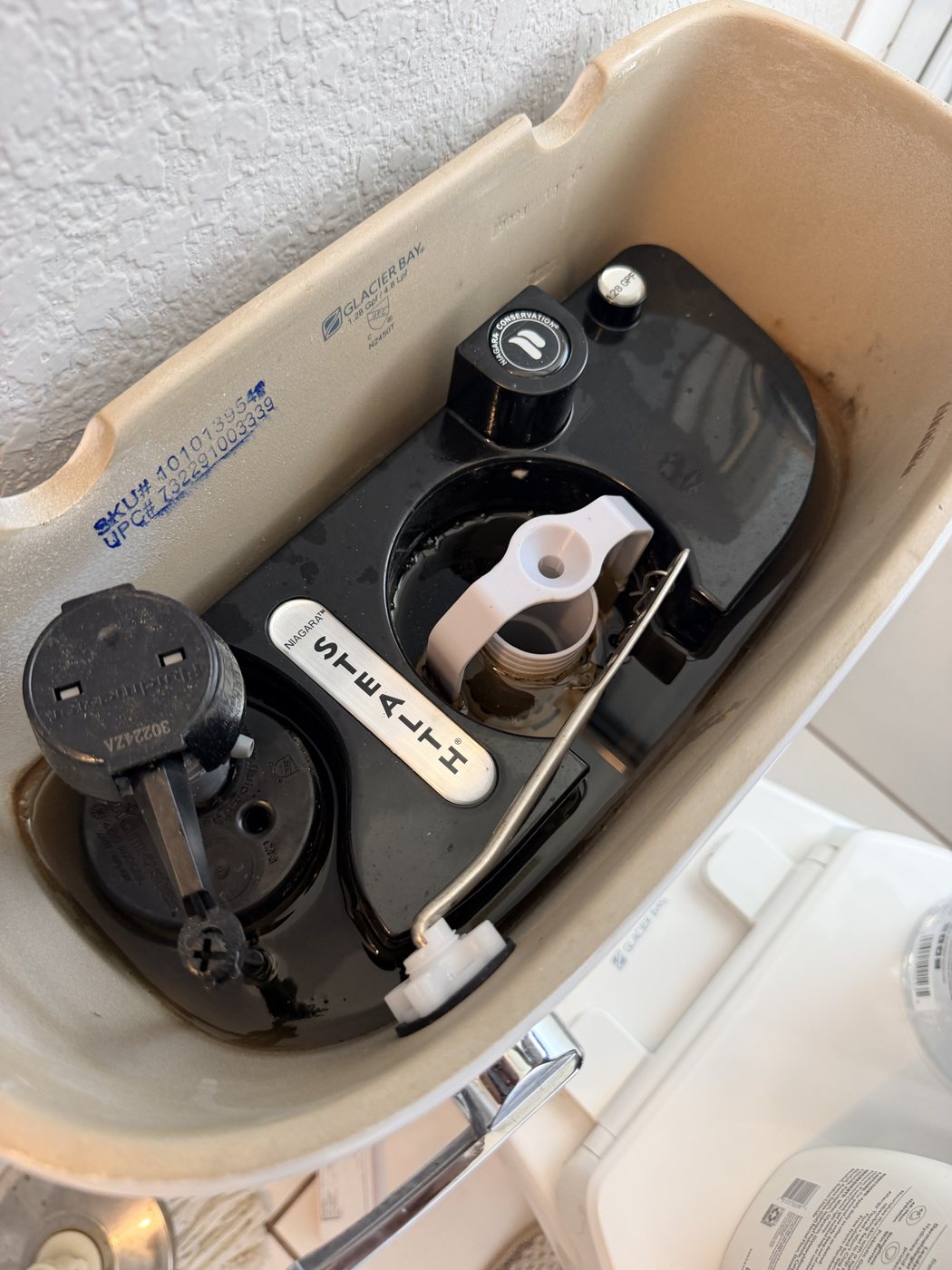 Dark bacterial growth inside a toilet tank at a North Port home on well water