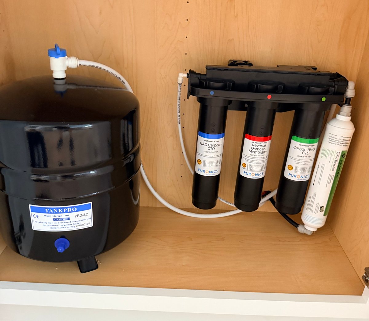 Puronics Micromax 7000 reverse osmosis system with alkaline filter under a kitchen sink in Bradenton